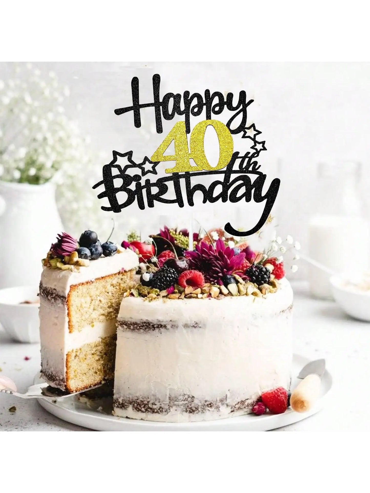 Black Gold Happy Birthday Cake Topper (Ages 10–60)