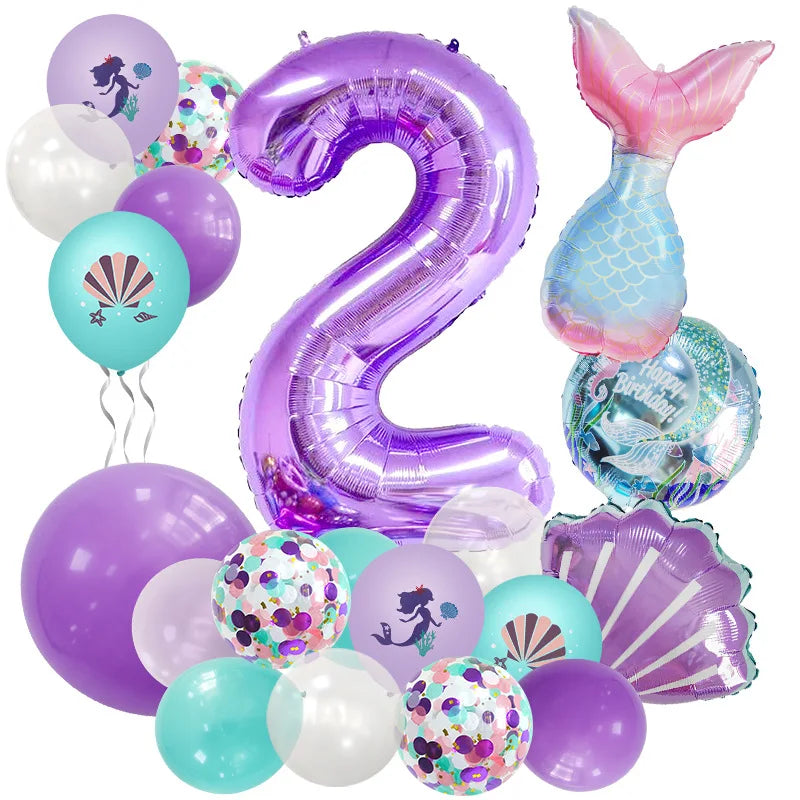 Mermaid Number Balloon Set – 0-9, Sequin & Foil