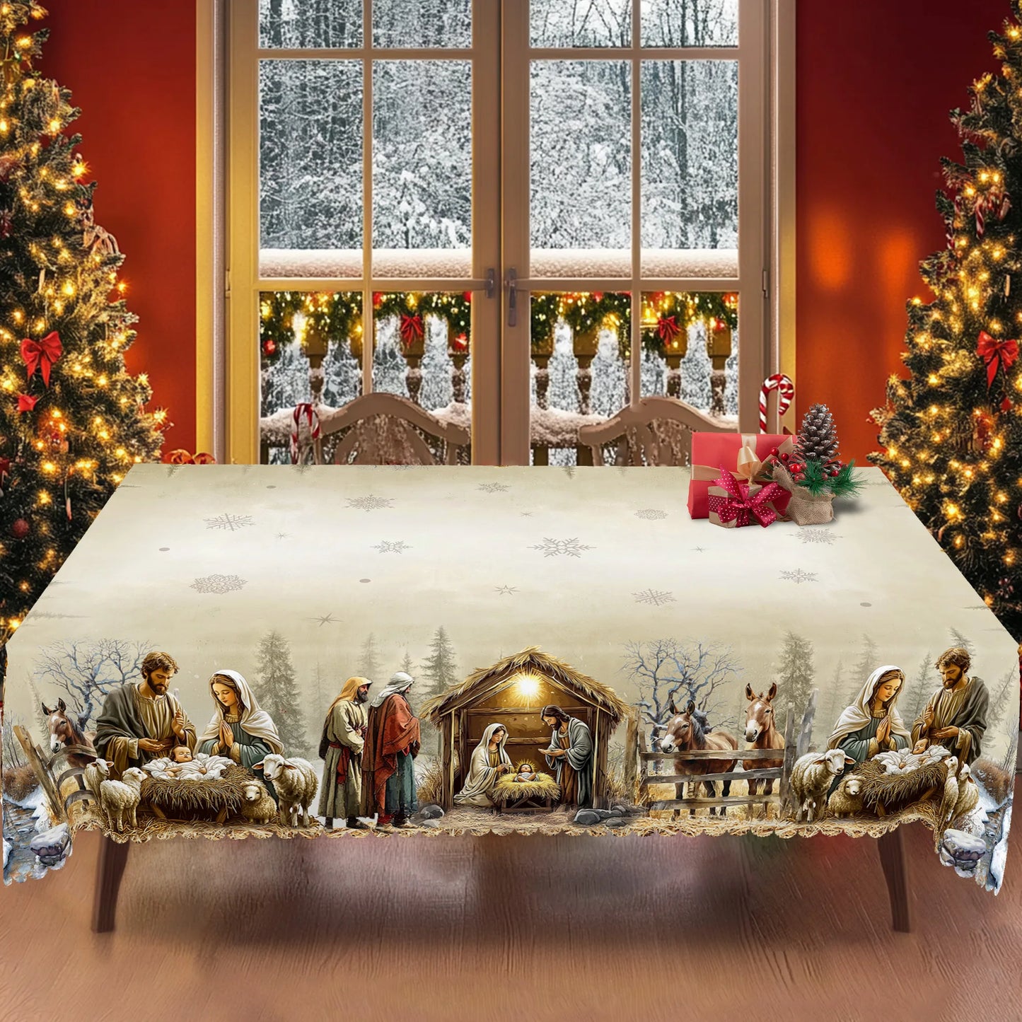 Nativity Scene Tablecloth Decor