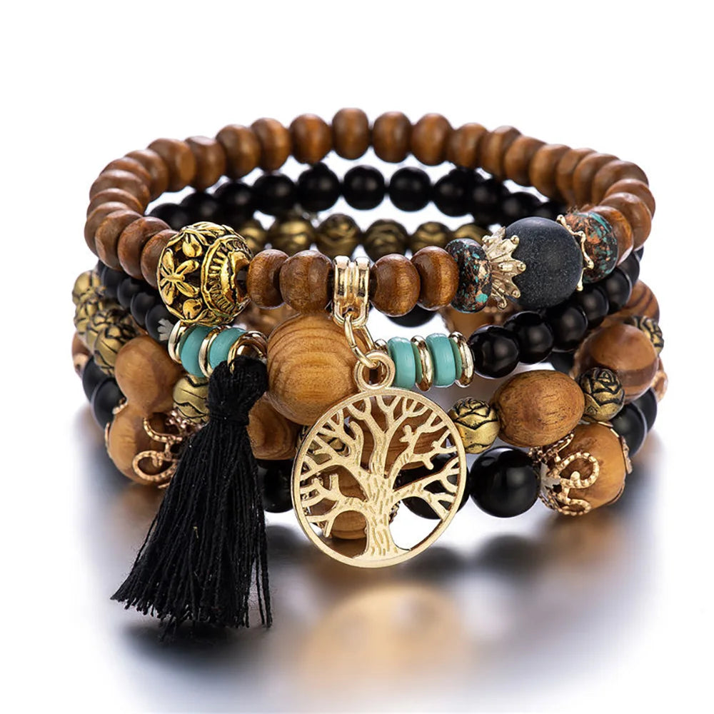 Cacildda Set Beaded & Wooden Bracelet 4pcs
