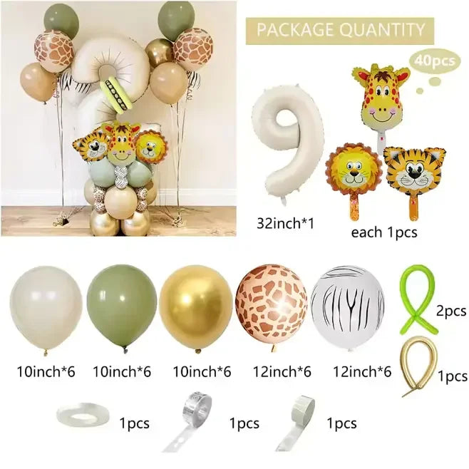 40PCS Jungle Animal Number Balloon Set