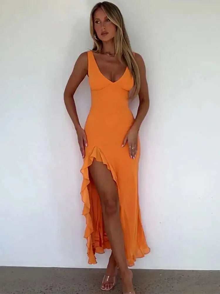 Vivona Avrilyaan Ruffle High Split Dress
