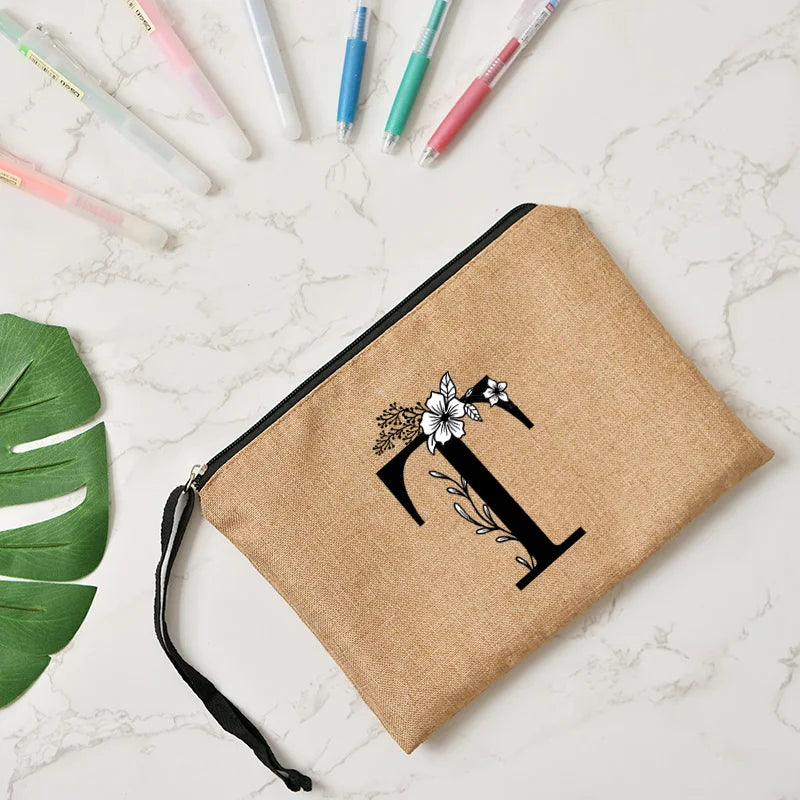 Letter print cosmetic linen makeup bag