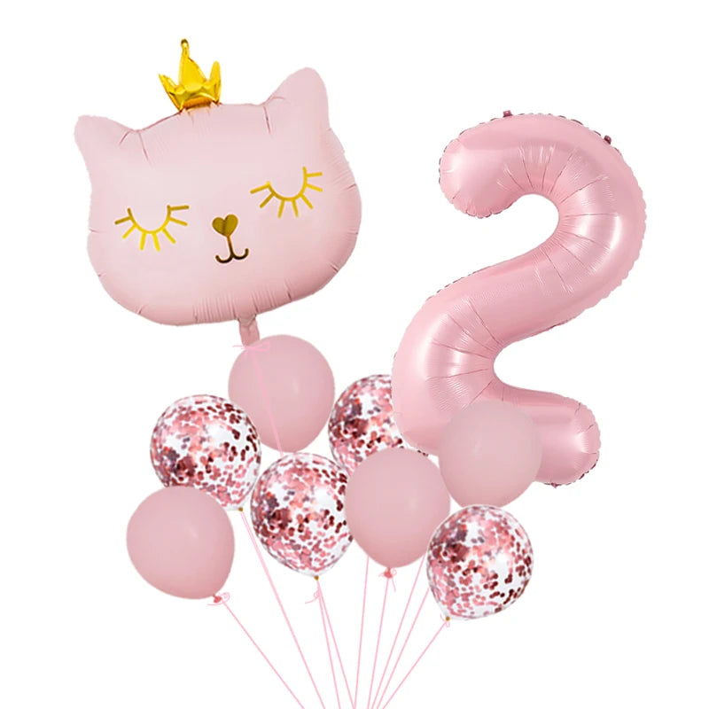 Pink crown cat foil balloon