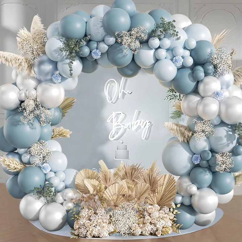 Blue balloon garland arch