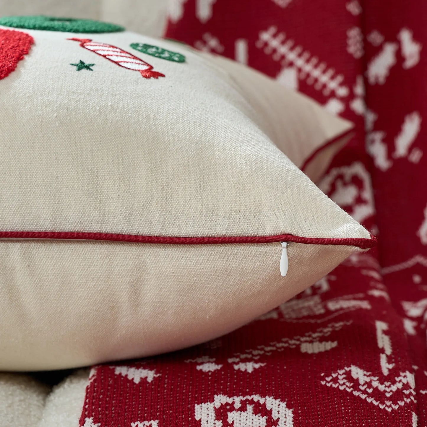 Embroidered Merry Christmas Cushion Cover