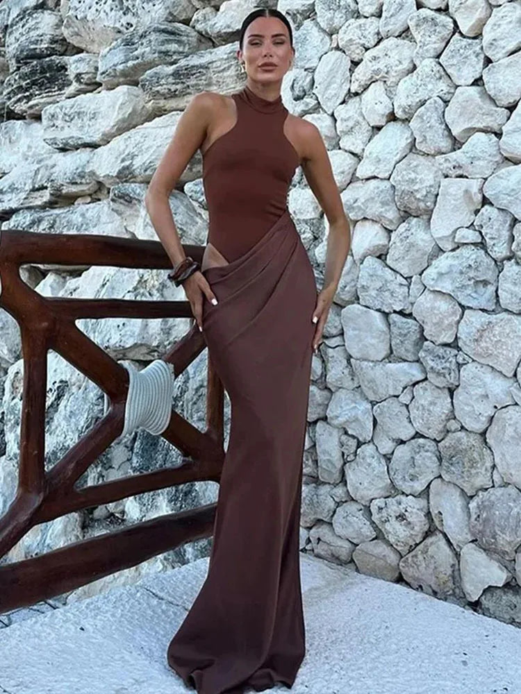Julia Satin Hollow Out Maxi Dress