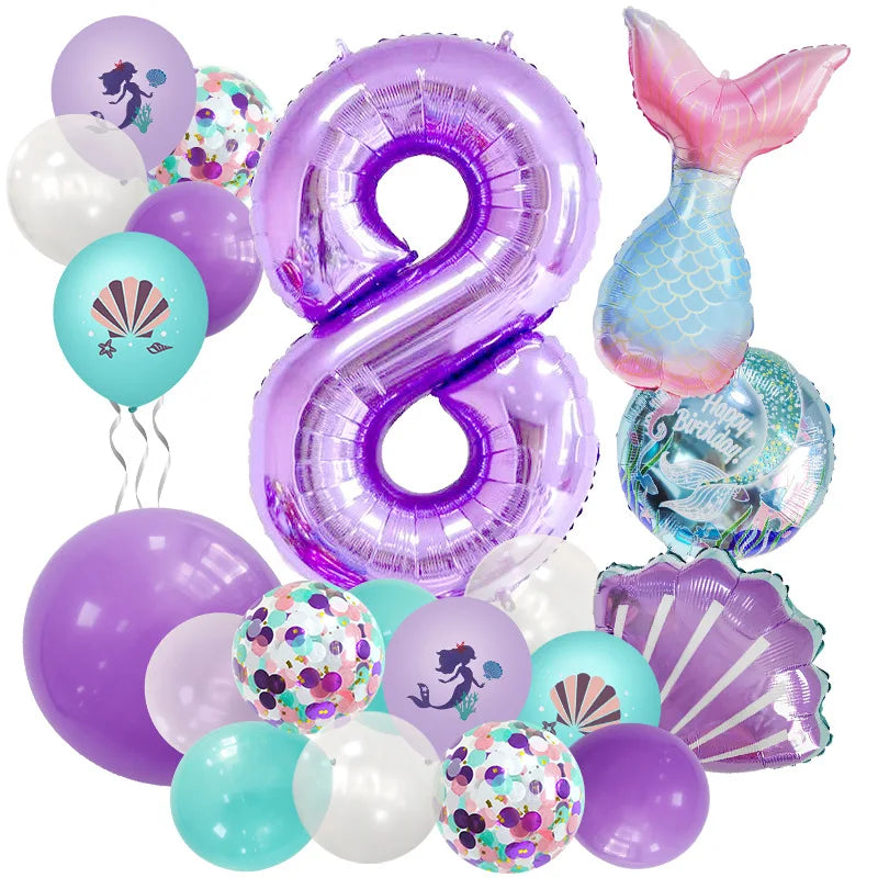 Mermaid Number Balloon Set – 0-9, Sequin & Foil