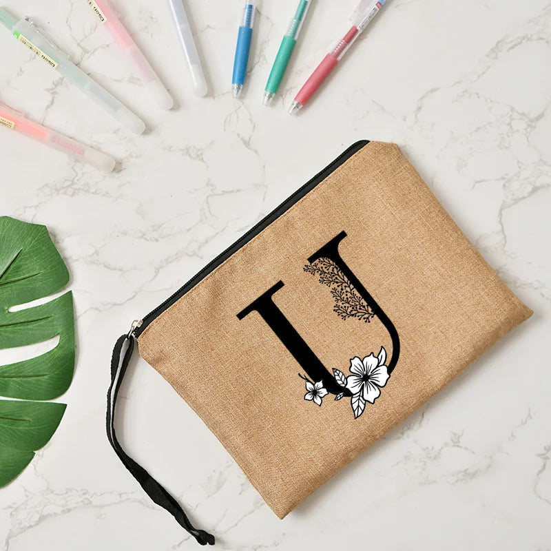 Letter print cosmetic linen makeup bag