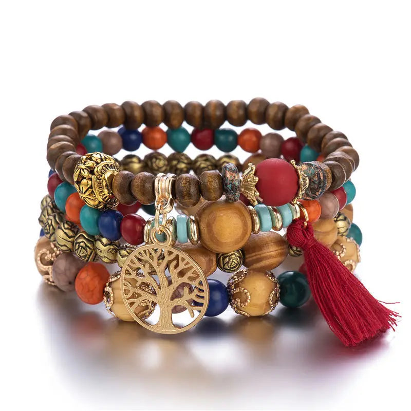 Cacildda Set Beaded & Wooden Bracelet 4pcs