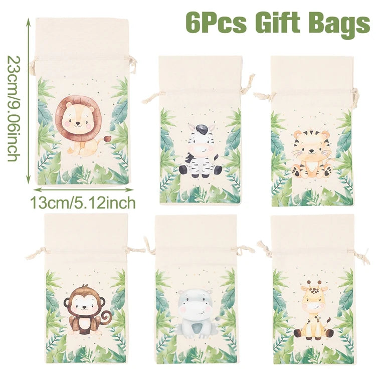 Animal character Gift Bags for Party 6pcs
