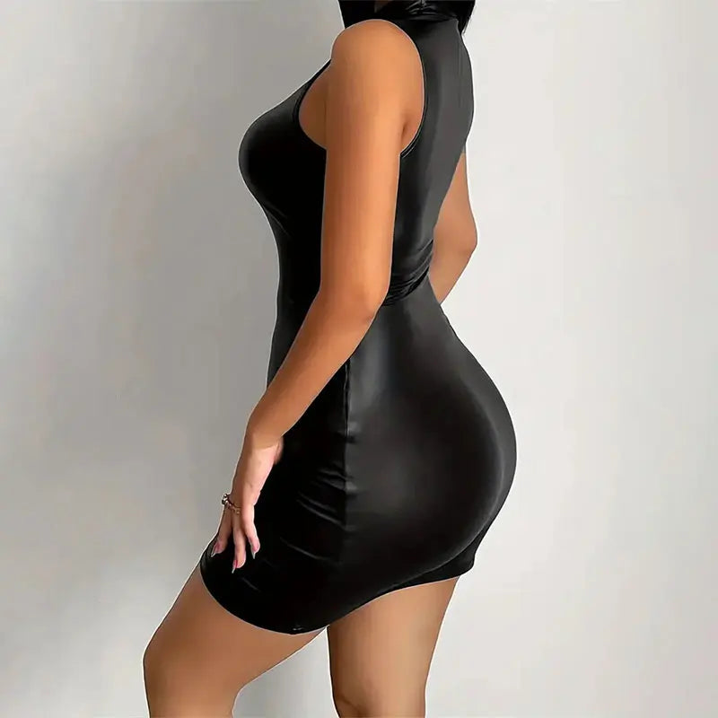 Zinna Women's Bodycon Mini Dress–Solid Color, Sleeveless, Slim Fit, Stretchy