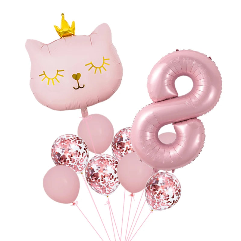 Pink crown cat foil balloon