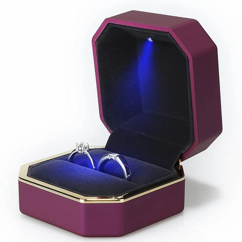 LED Light double rings box for wedding