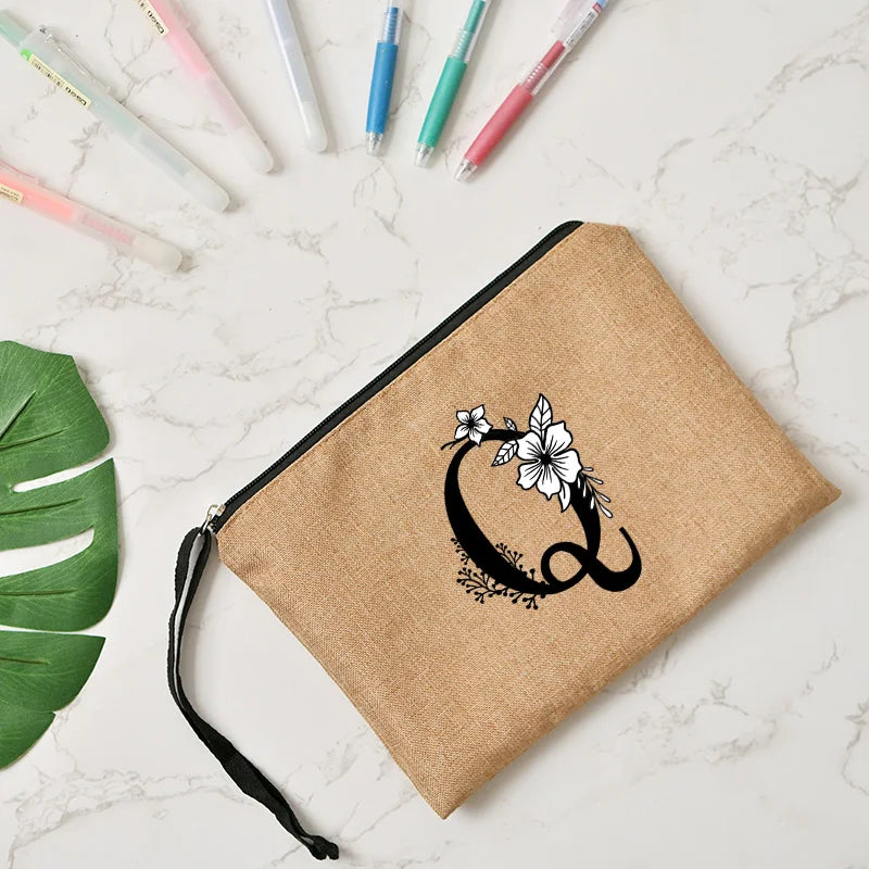 Letter print cosmetic linen makeup bag
