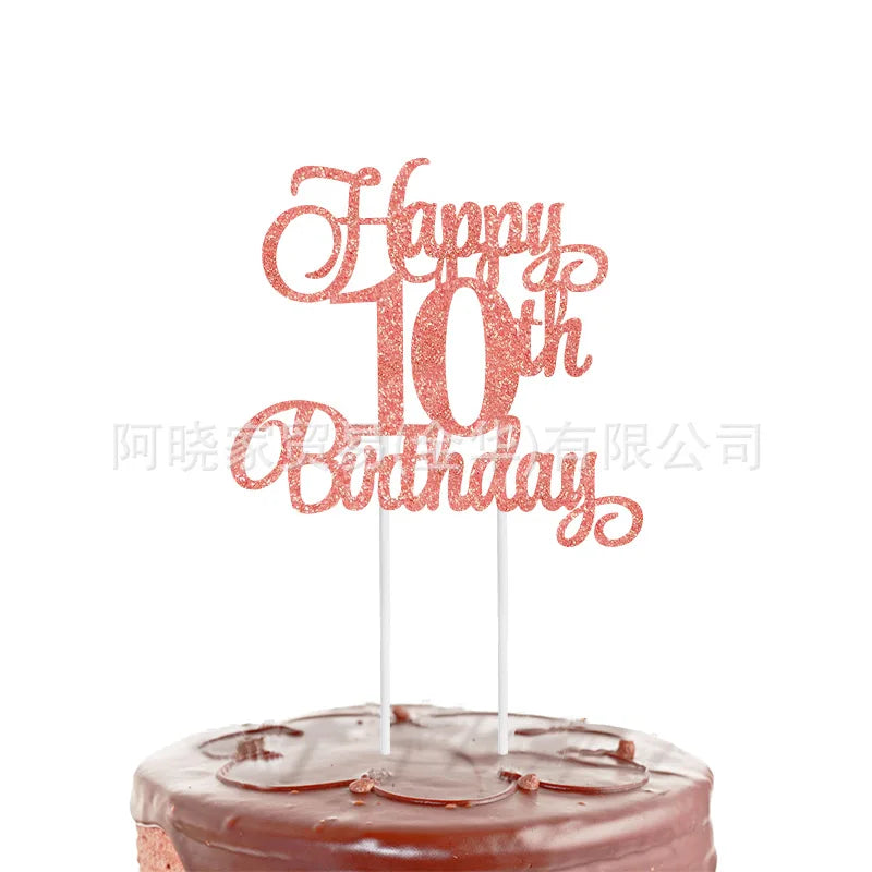 Black Gold Happy Birthday Cake Topper (Ages 10–60)