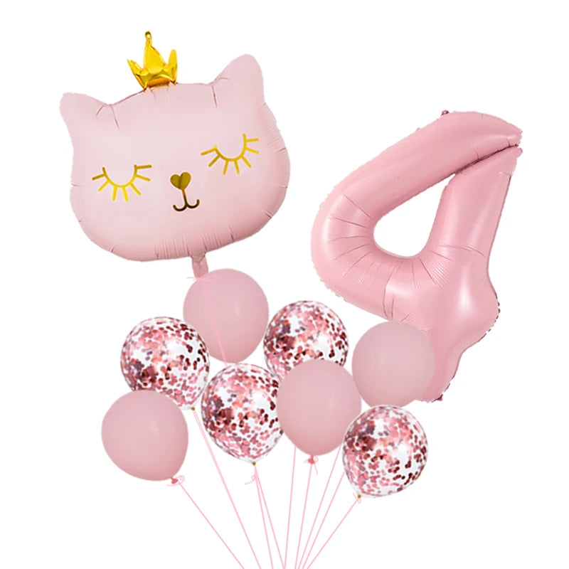 Pink crown cat foil balloon