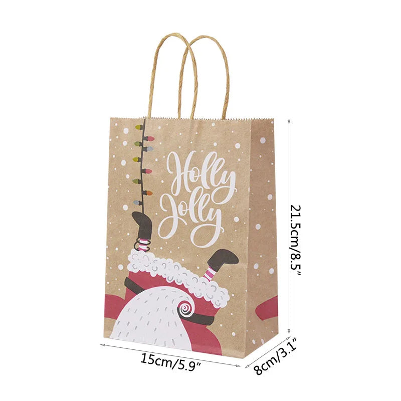 5pcs Christmas Kraft Gift Bags – Santa & Snowman