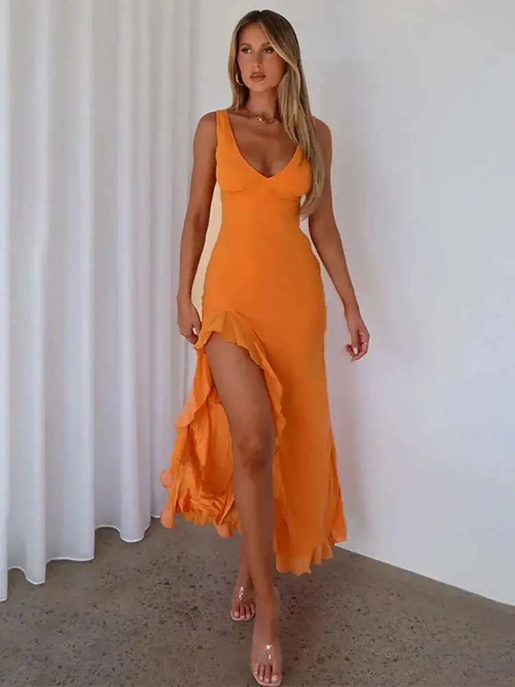Vivona Avrilyaan Ruffle High Split Dress