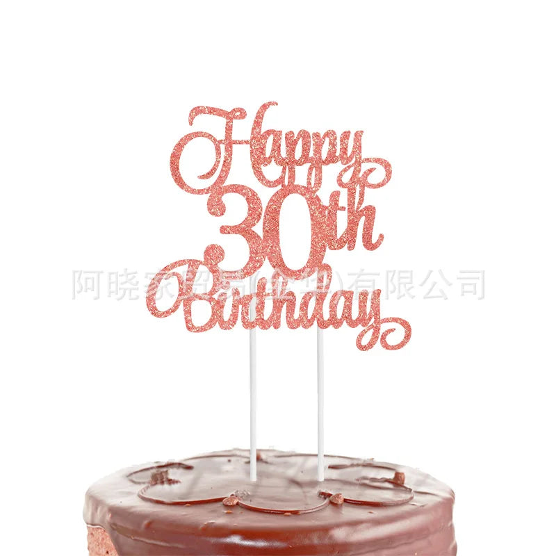 Black Gold Happy Birthday Cake Topper (Ages 10–60)
