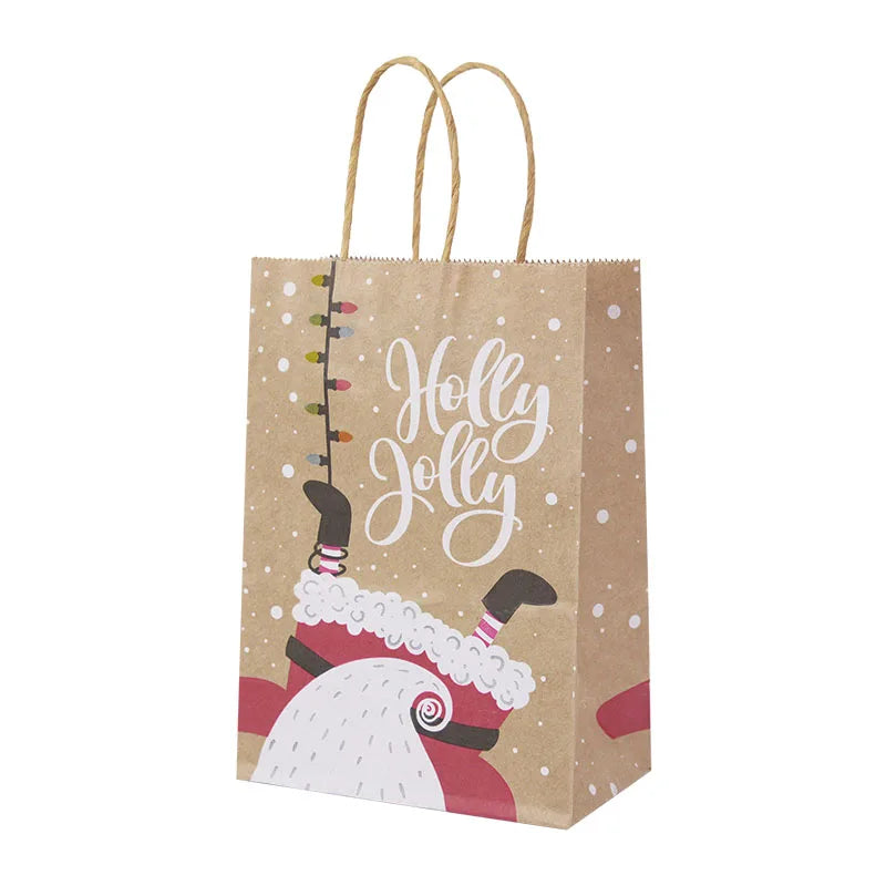 5pcs Christmas Kraft Gift Bags – Santa & Snowman