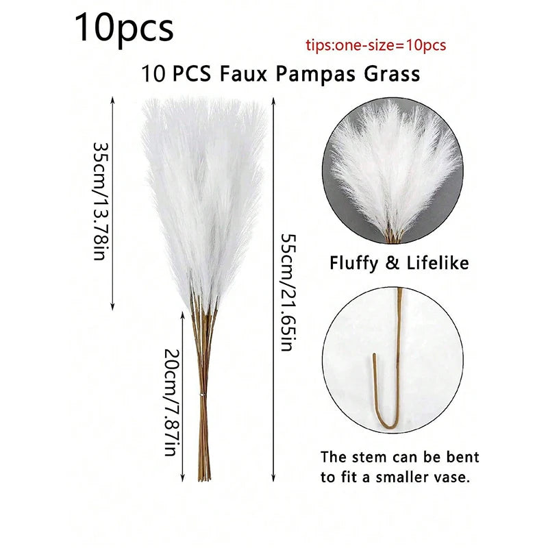 Majestic White Faux Pampas Grass 10PCS/Bag 55CM