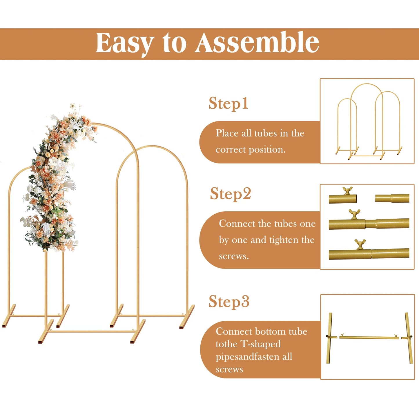 Gold arch backdrop stand, Set of 3