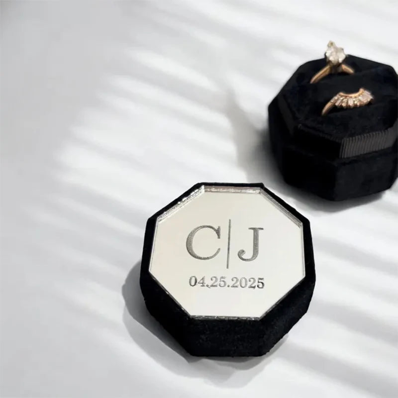 Personalised Acrylic topper velvet wedding ring box
