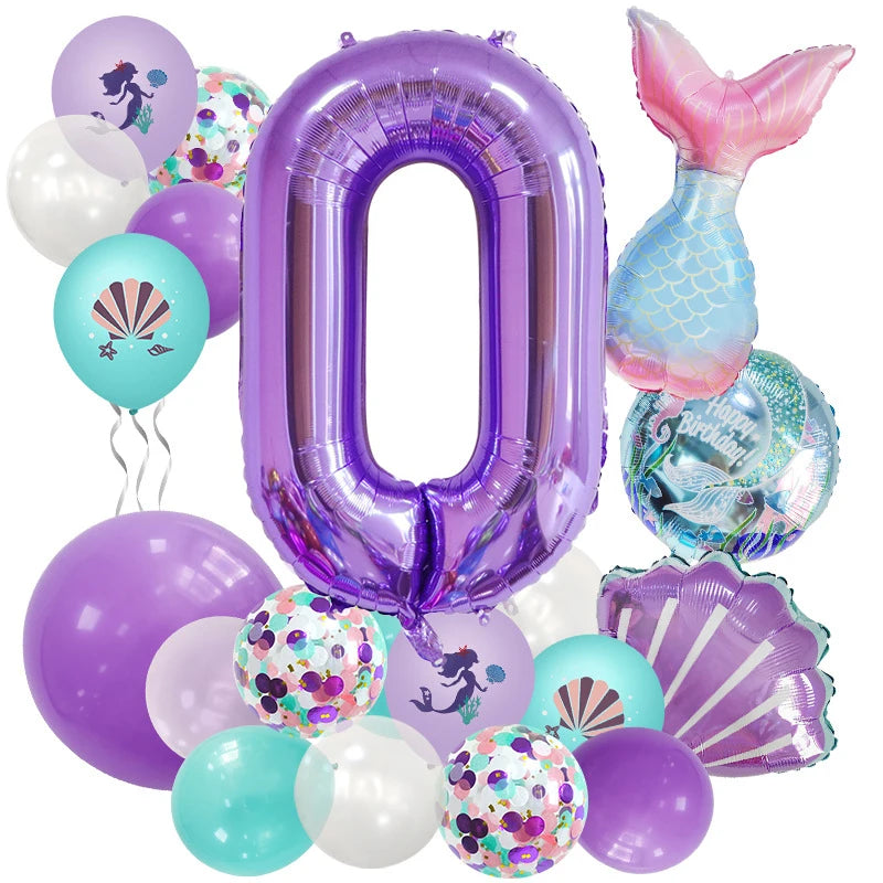Mermaid Number Balloon Set – 0-9, Sequin & Foil