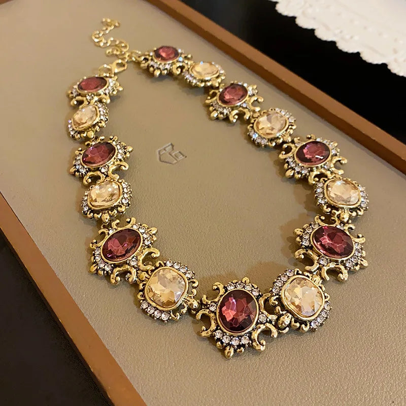 Rimma Purple Rhinestone Necklace & Earrings Set