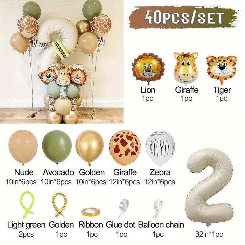 40PCS Jungle Animal Number Balloon Set