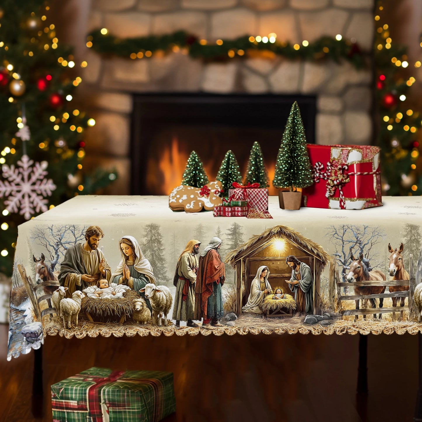 Nativity Scene Tablecloth Decor