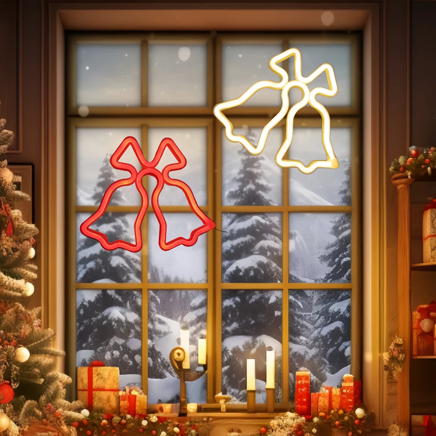 LED Christmas Bell Neon Lights, USB or Battery