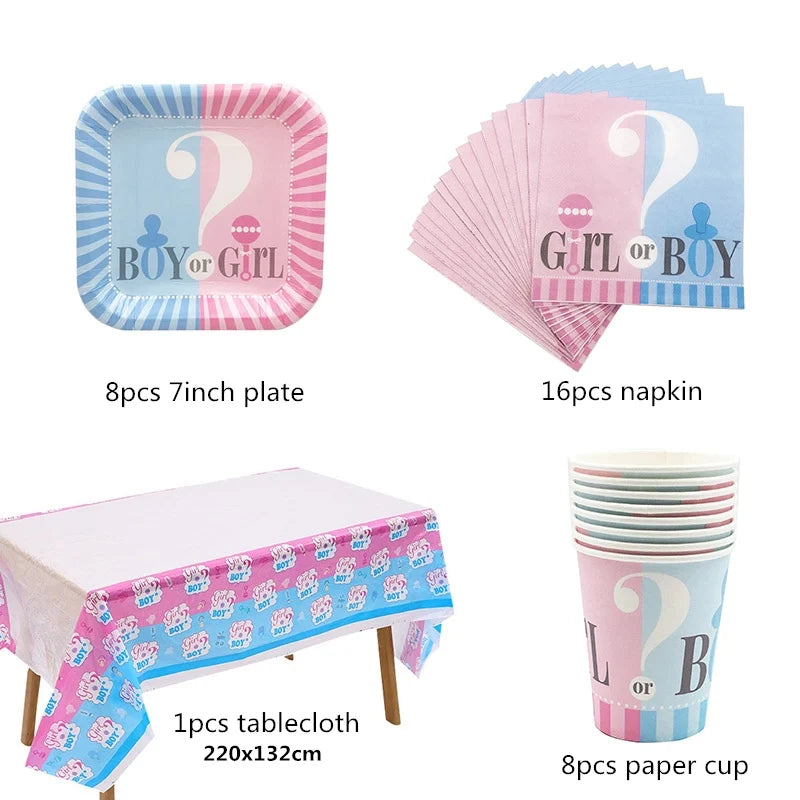 Disposable tableware set for Gender Reveal party