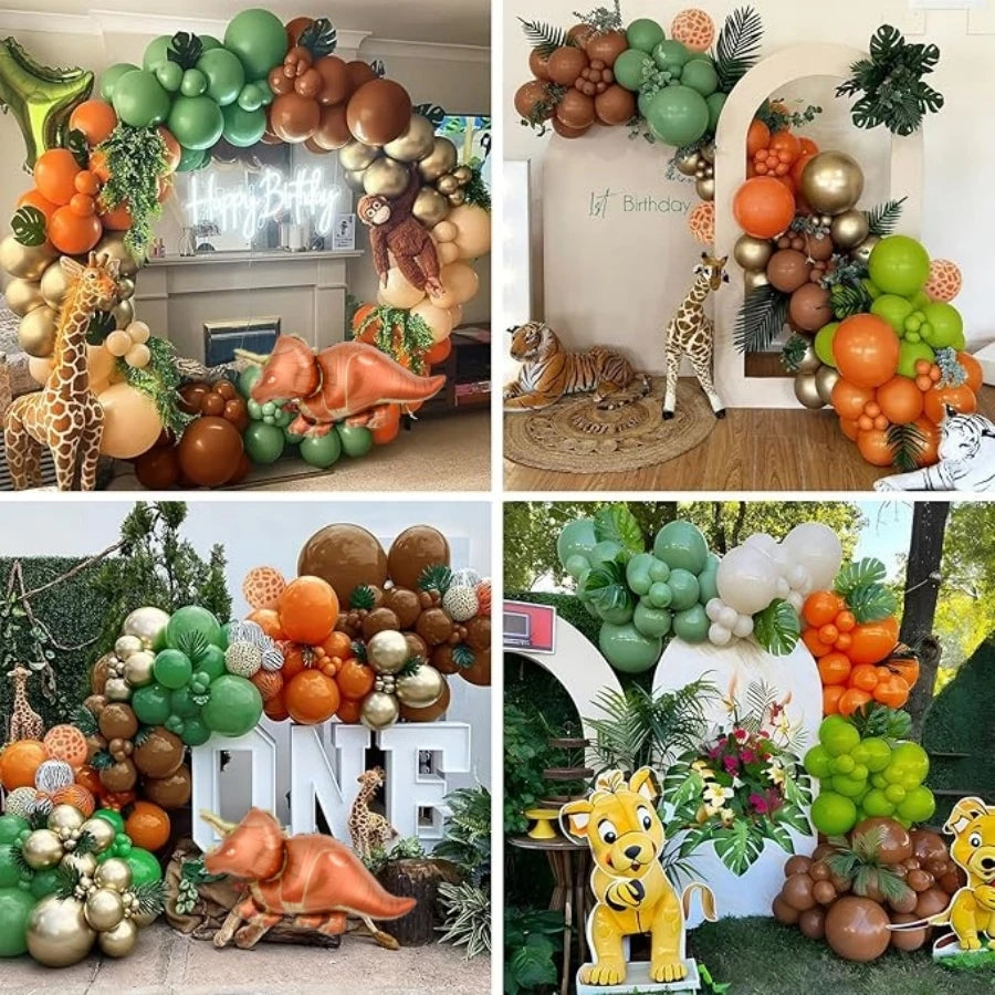 Jungle Dinosaur Green Brown Balloon Arch Set of 115