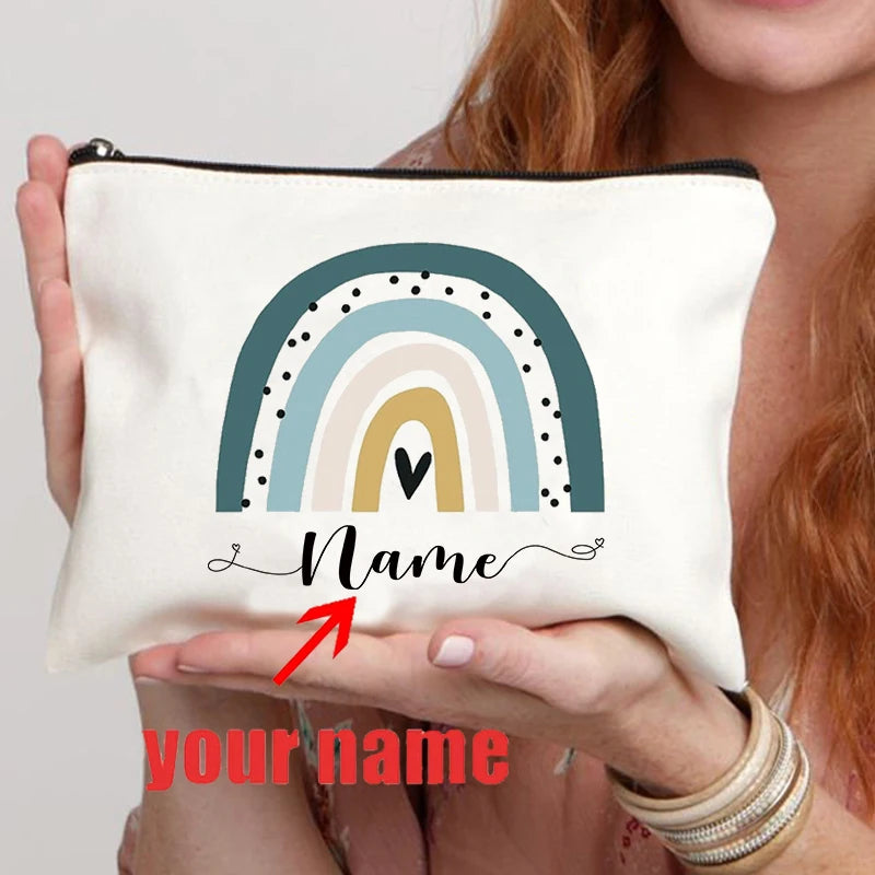 Rainbow custom name makeup bag