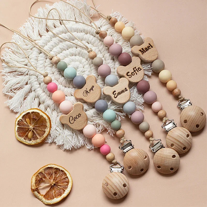 Custom name pacifier bead Silicone and Wooden dummy