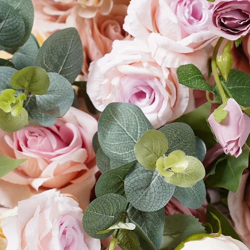 Peony flowers row table Runne decoration