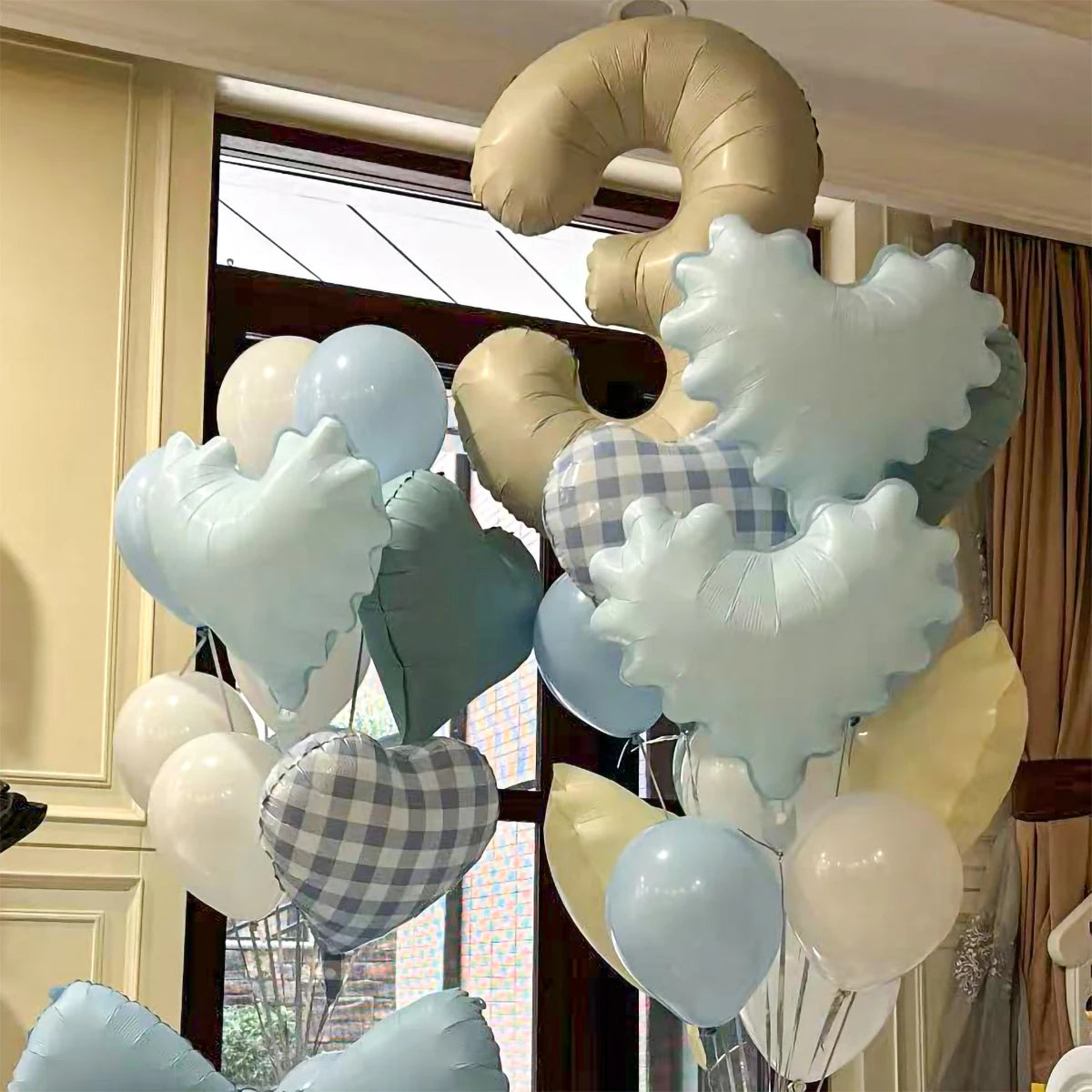 42pcs Checkered heart balloon number set light fresh blue