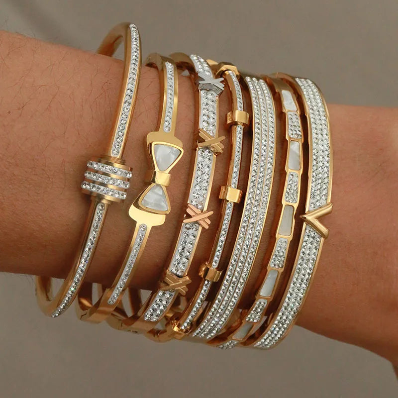 Full crystal letter bowknot charm bracelet