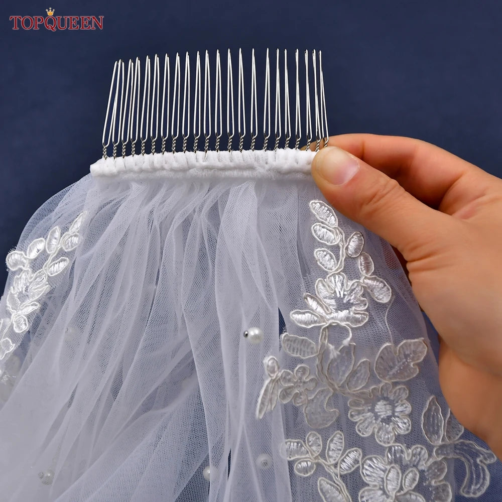 White ivory long veil 1 tier