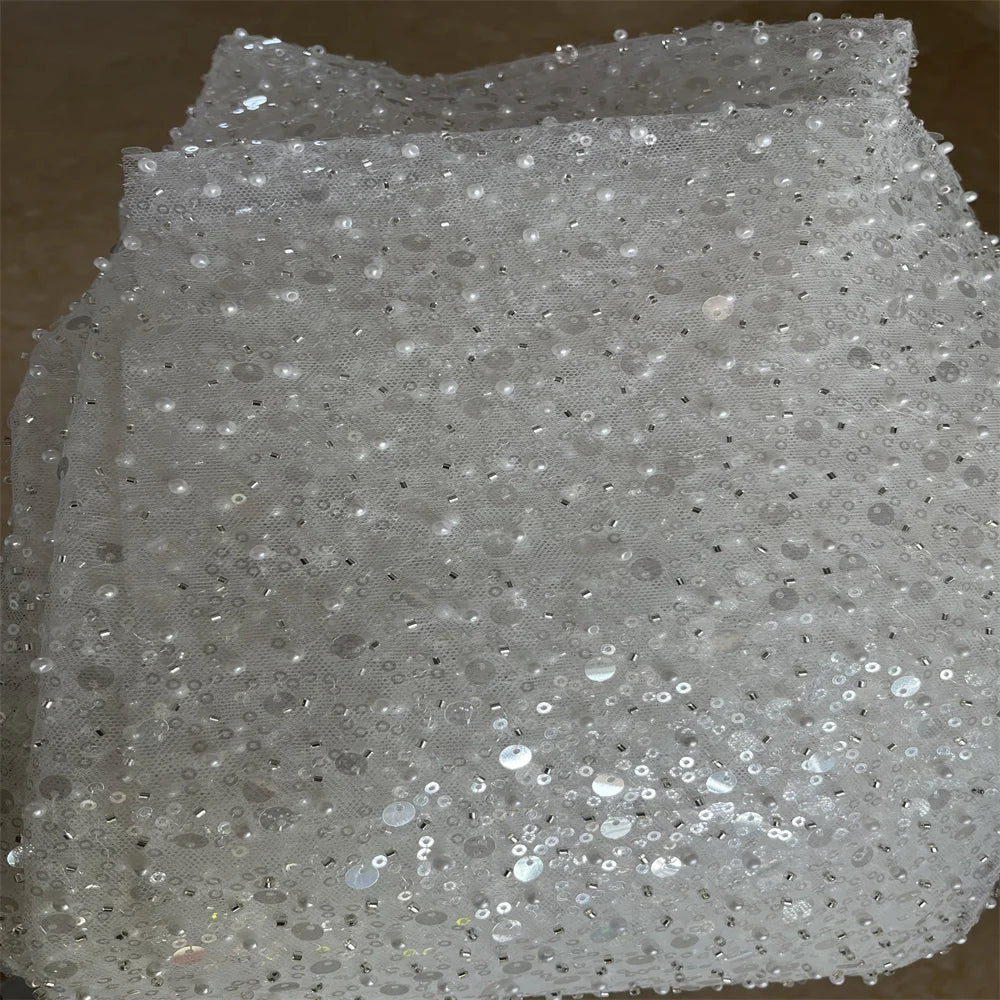 Luxury wedding veil heavy glitter beaded ivory single Tier 3M