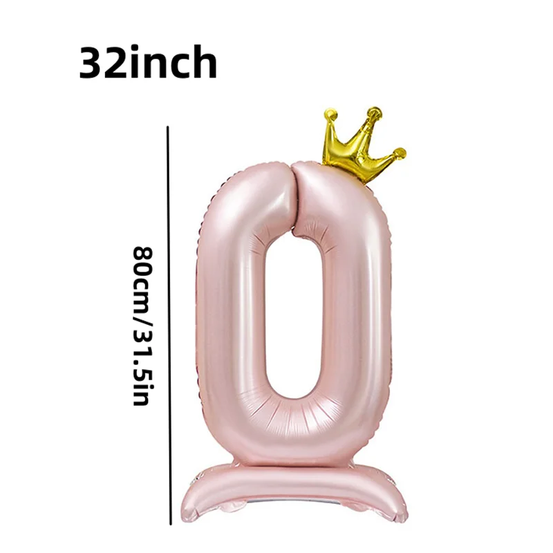 32in Standing Crown Number Balloon – Blue/Pink