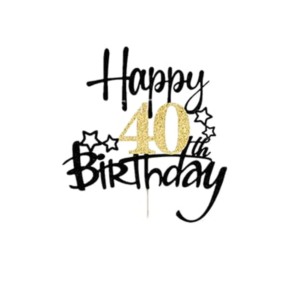 Black Gold Happy Birthday Cake Topper (Ages 10–60)