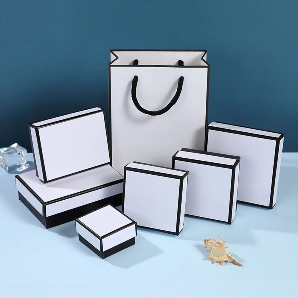12pack White Black cardboard jewelry boxes 7x9x3cm