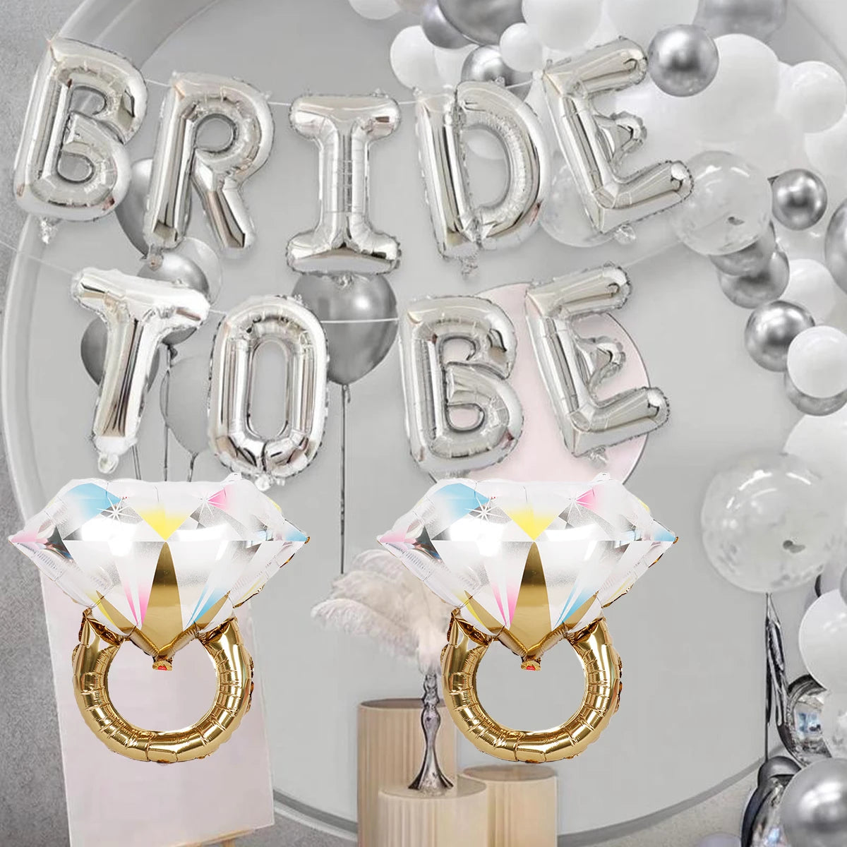 Bride to be banner & colorful diamond ring balloons 11pcs 16-inch