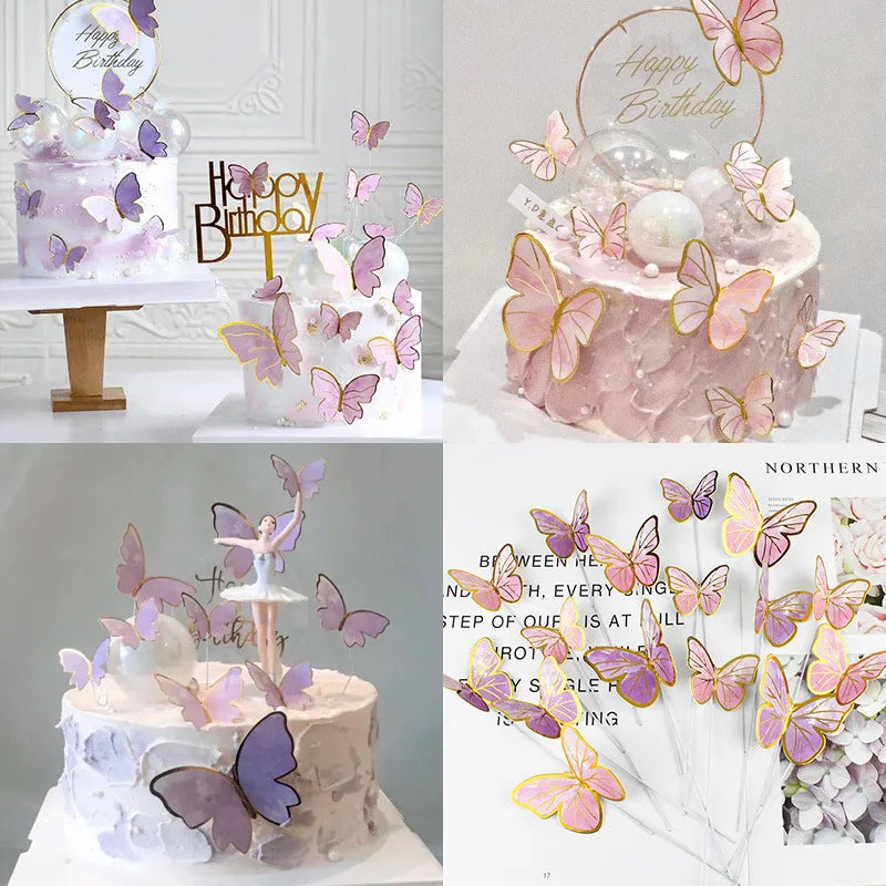 Butterfly stamping gold cake decor 10pcs