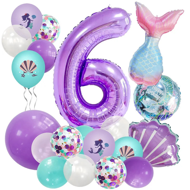 Mermaid Number Balloon Set – 0-9, Sequin & Foil