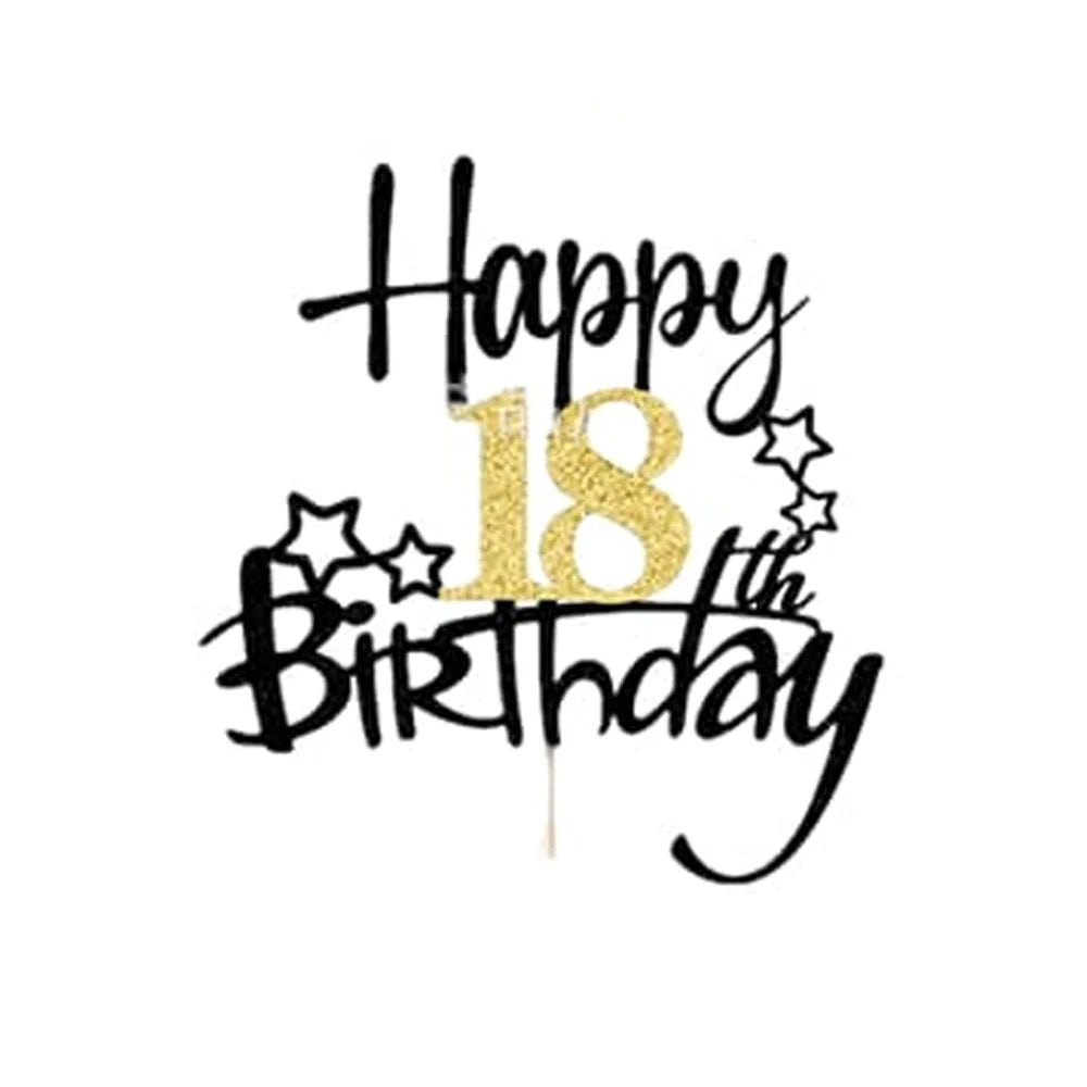 Black Gold Happy Birthday Cake Topper (Ages 10–60)