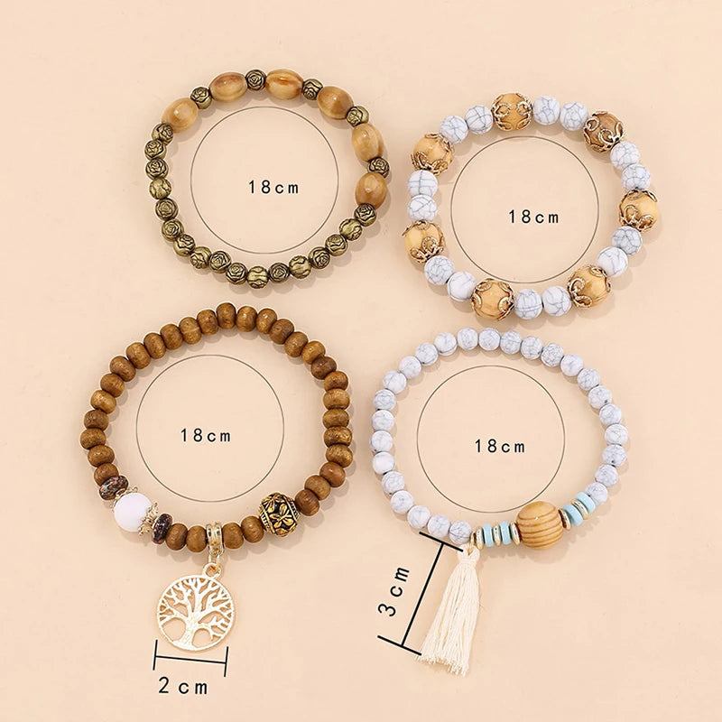 Cacildda Set Beaded & Wooden Bracelet 4pcs